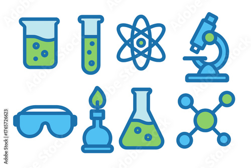 Essential laboratory equipment and scientific symbols for education and research