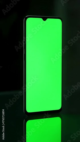 Abstract Green Screen Light-Up with a single color lights up on phone standing dark surface distortion, overlay, glitch, static noise, scan lines black background, 4k animated video loop