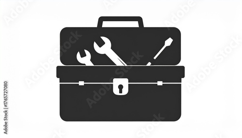Open toolbox vector icon featuring essential repair tools like a wrench and screwdriver, representing professional maintenance, mechanical work, and technical support services