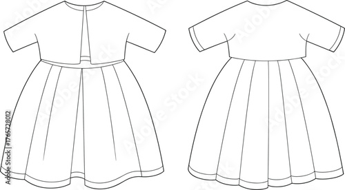 Women's loose fit gathered tunic blouse fashion flat technical sketch vector illustration with flutter sleeve for apparel template.