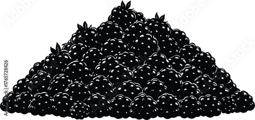 A large pile of ripe dark blackberries forming a mountain shape in a graphic silhouette illustration