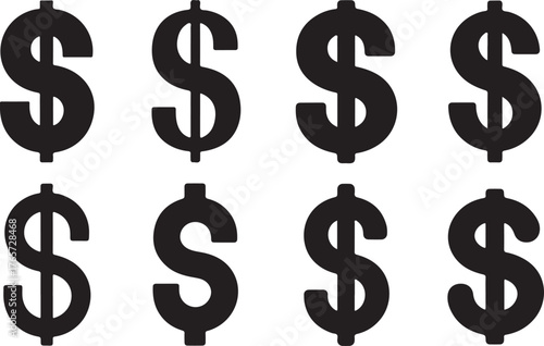 Set of Bold Dollar Sign Silhouettes in Different Fonts - Money Vector