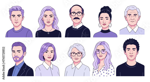 Futuristic Minimal Vector Portraits of Diverse People in Pastel and Navy Palette