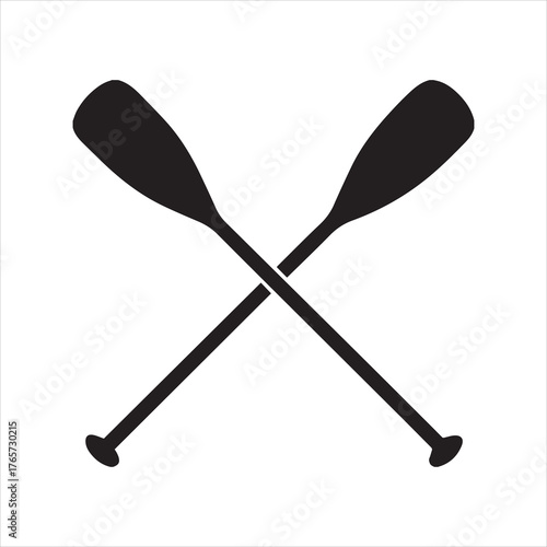 Two boat paddles silhouette vector, canoe oars black symbol