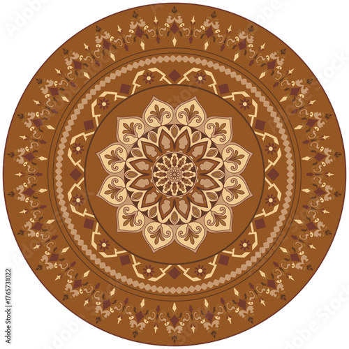 Abstract pattern circle rug, seat cushion, red-brown Persian rug