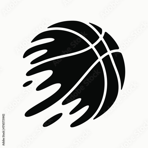 Black basketball with abstract motion lines on white background sport game