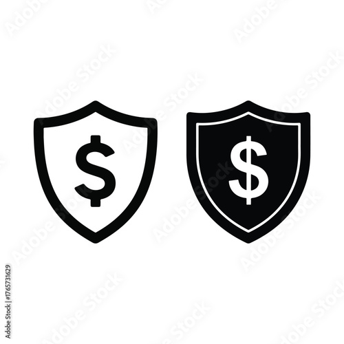 Money shield security icons set two styles protection finance symbol protection concept