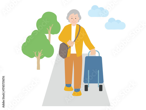 元気に買い物に行くシニア女性