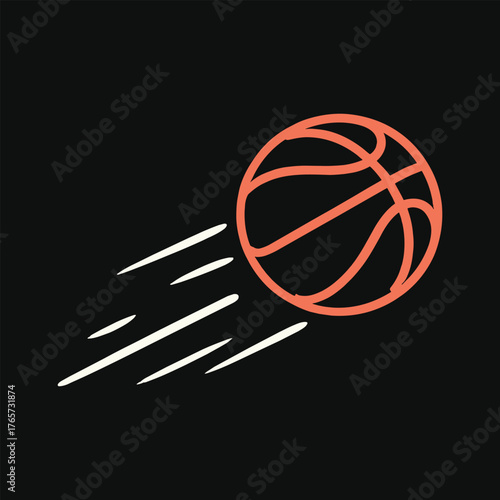 Orange basketball with motion lines on black background sport game.