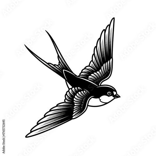 Flying Swallow Bird Illustration – Graceful Wildlife Vector Drawing