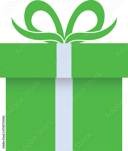 A Green Gift Box with Ribbon: A bright green gift box, tied with a delicate white ribbon and a charming bow, perfect for presenting a special surprise.