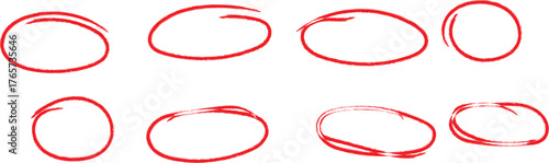 Hand-Drawn Red Marker Circle Highlight Set