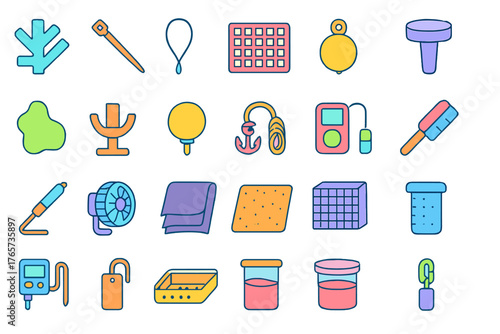 Neon coral aquaculture and marine lab icon set