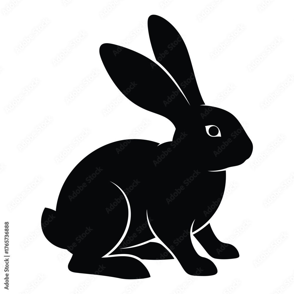 Fototapeta premium Black silhouette of a rabbit isolated against white background art image