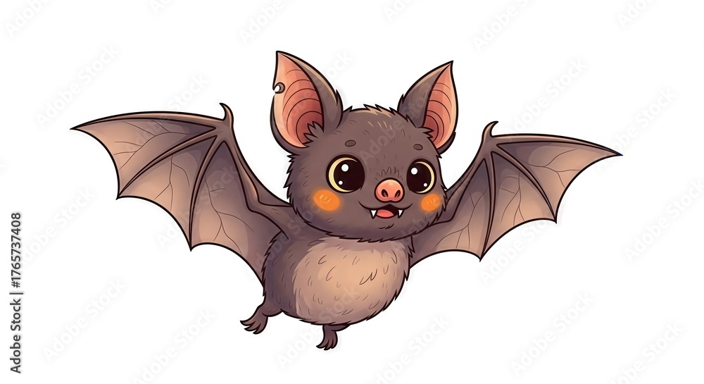 Obraz premium Adorable cartoon bat soaring through the night sky with wide eyes and playful expression