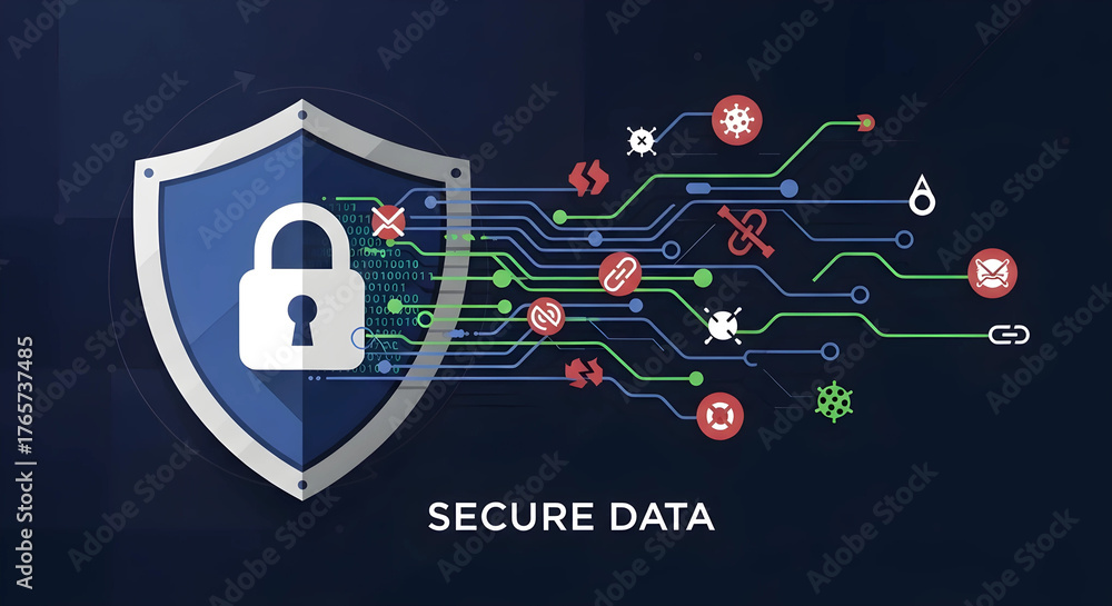 Obraz premium サイバーセキュリティとデータ保護：デジタルアセットの安全性を守る「SECURE DATA」