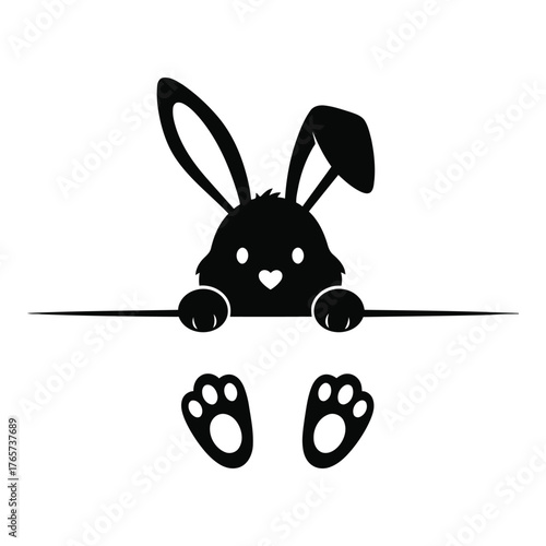 Cute bunny head with paws and feet illustration design silhouette