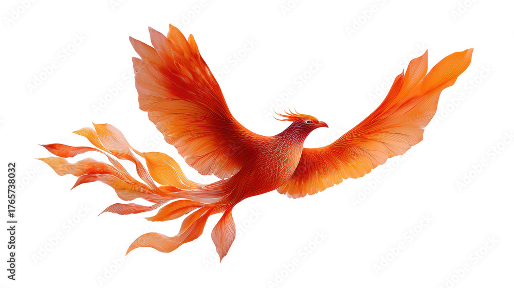 Obraz premium Phoenix in Flight: A captivating depiction of a phoenix soaring through the air, wings outstretched in a majestic display, embodying the symbolism of renewal and rebirth.