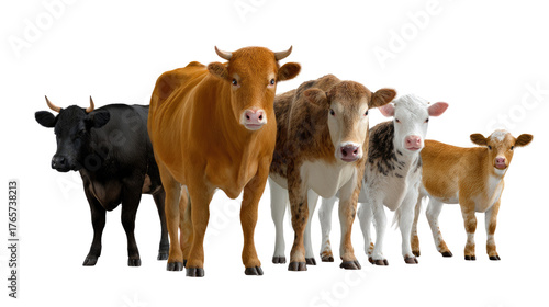 Cattle Gathering: A close-up shot of a diverse herd of cattle, showcasing the different colors and breeds, standing together as a symbol of unity in the agricultural world.