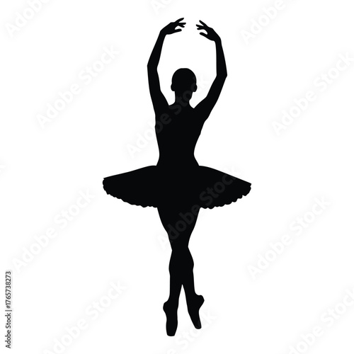 Elegant ballerina silhouette in graceful pose against white studio background