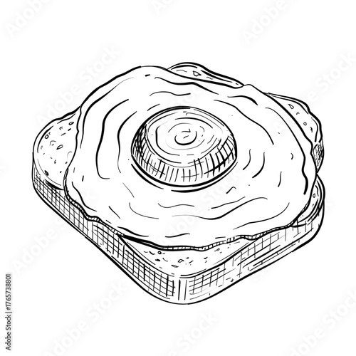 Egg on toast bread vector line art hand drawn illustration 