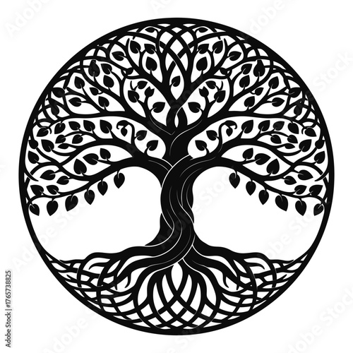 Elegant Celtic tree of life symbol in black and white design