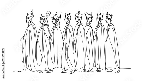 eight figures in crowns, Procession of kings