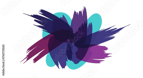 Dynamic abstract paint stroke burst illustrating the concept of creative energy and spontaneous flow, rendered with vibrant overlapping purples, pinks, and teal for a modern artistic flair