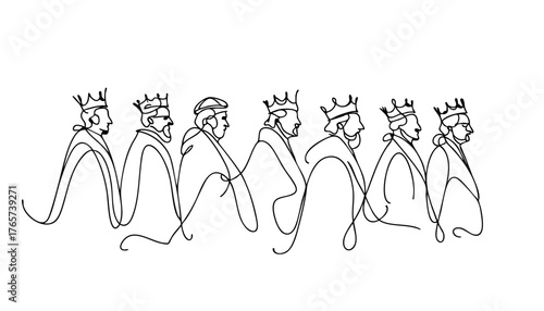 seven figures in crowns, Procession of kings