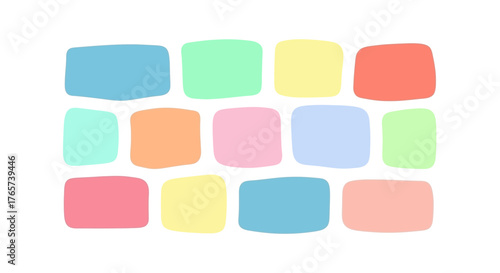 Vibrant collection of irregularly shaped pastel colored blocks arranged in a cheerful pattern, perfect for adding a soft, decorative touch to any design project, evoking a sense of playful creativity