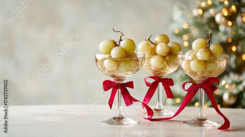 Wallpaper Mural Twelve grapes in the glasses. Christmas tree background. Traditional Spanish twelve grape berries to eat for good luck at midnight. New Year's Eve Torontodigital.ca