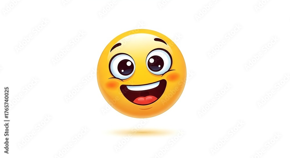 Fototapeta premium Cheerful yellow emoji with bright eyes and a broad smile radiates positivity