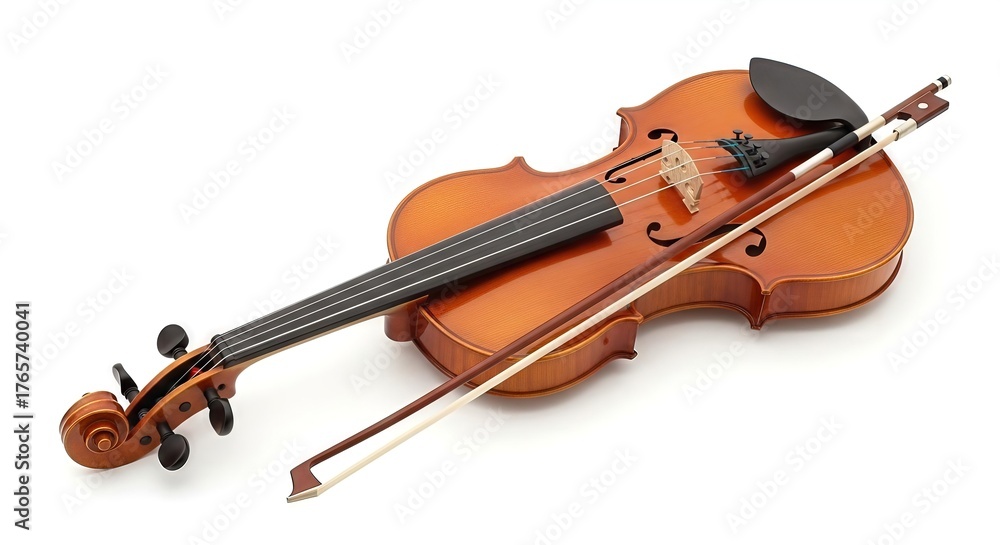 Fototapeta premium Classical elegance: A detailed studio shot showcasing a stringed instrument with its bow resting