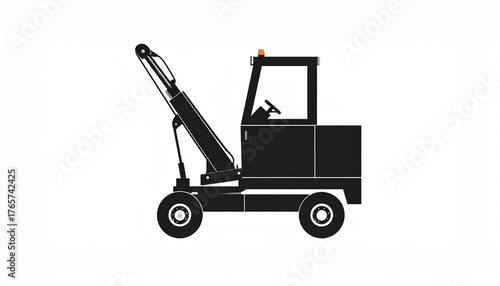 Illustration of a black tow truck lifting a vehicle on a white background