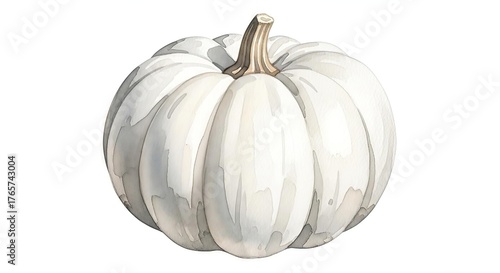Elegant watercolor painting showcasing a white pumpkin on an isolated background