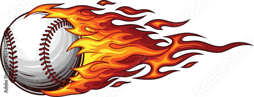 A baseball hurtles through the air, engulfed in vibrant flames