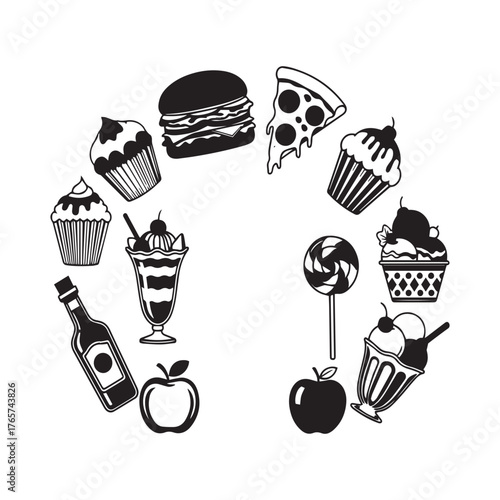Healthy food silhouette icons set .