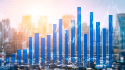 Abstract financial growth chart with cityscape background