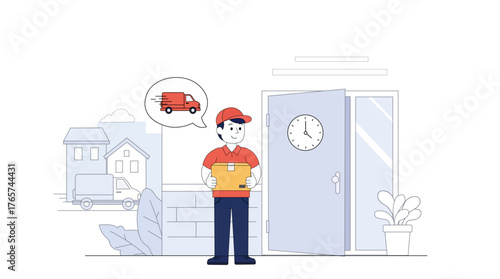 Delivery Service Man Holding Package Timely Shipment Logistics Vector