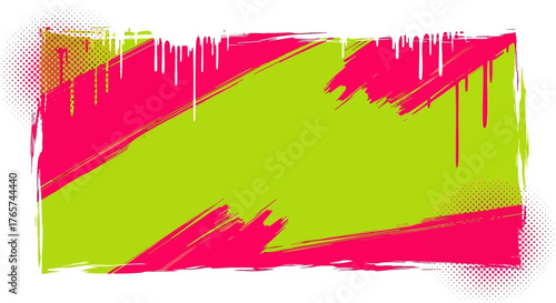 Neon Brush Stroke Frame with Halftone Effects for Modern Design