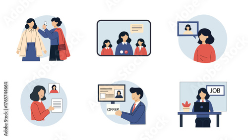Job Search Recruitment Process Icons Interview Hiring Vector Set