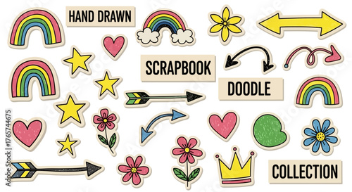 Colorful Scrapbook Elements Rainbows, Stars, and Hand-Drawn Designs