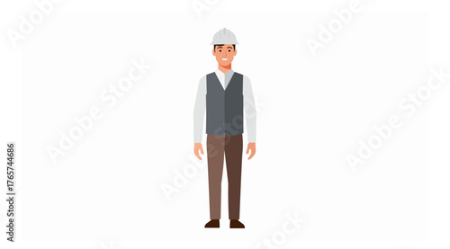 Male Engineer Worker Full Body Avatar Flat Vector Illustration