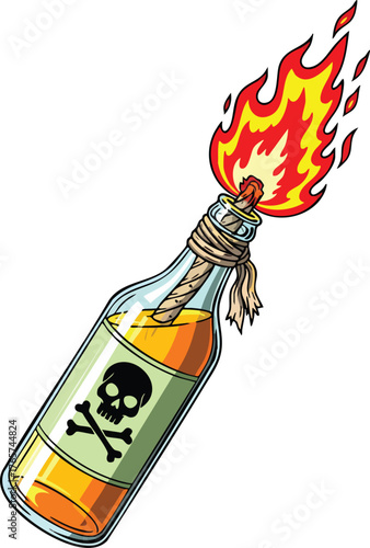 Molotov cocktail with skull and crossbones, a dangerous weapon