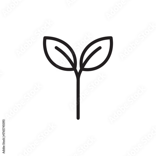 Vector art of simple line drawing of a young plant sprout with two leaves