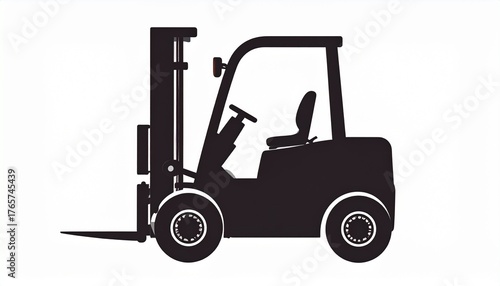 Simple black silhouette icon of an industrial forklift truck, representing warehouse logistics and material handling machinery