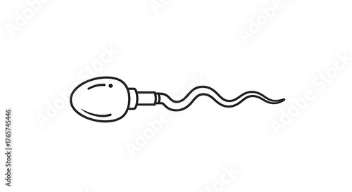 Simple Black and White Illustration of Sperm Cell on White Background