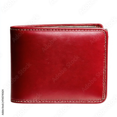 Red leather bi fold wallet isolated on white background
