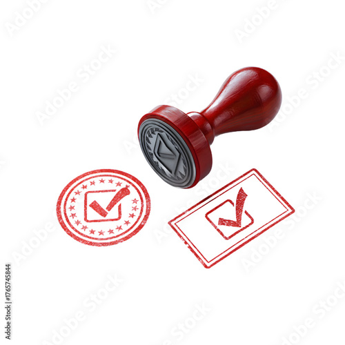 Red Approval Stamp Vector Set: Official Check Marks for Business Documents