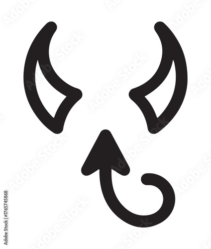 Devil horns and tail arrow a simple flat vector icon isolated on white background for app design and Halloween themes